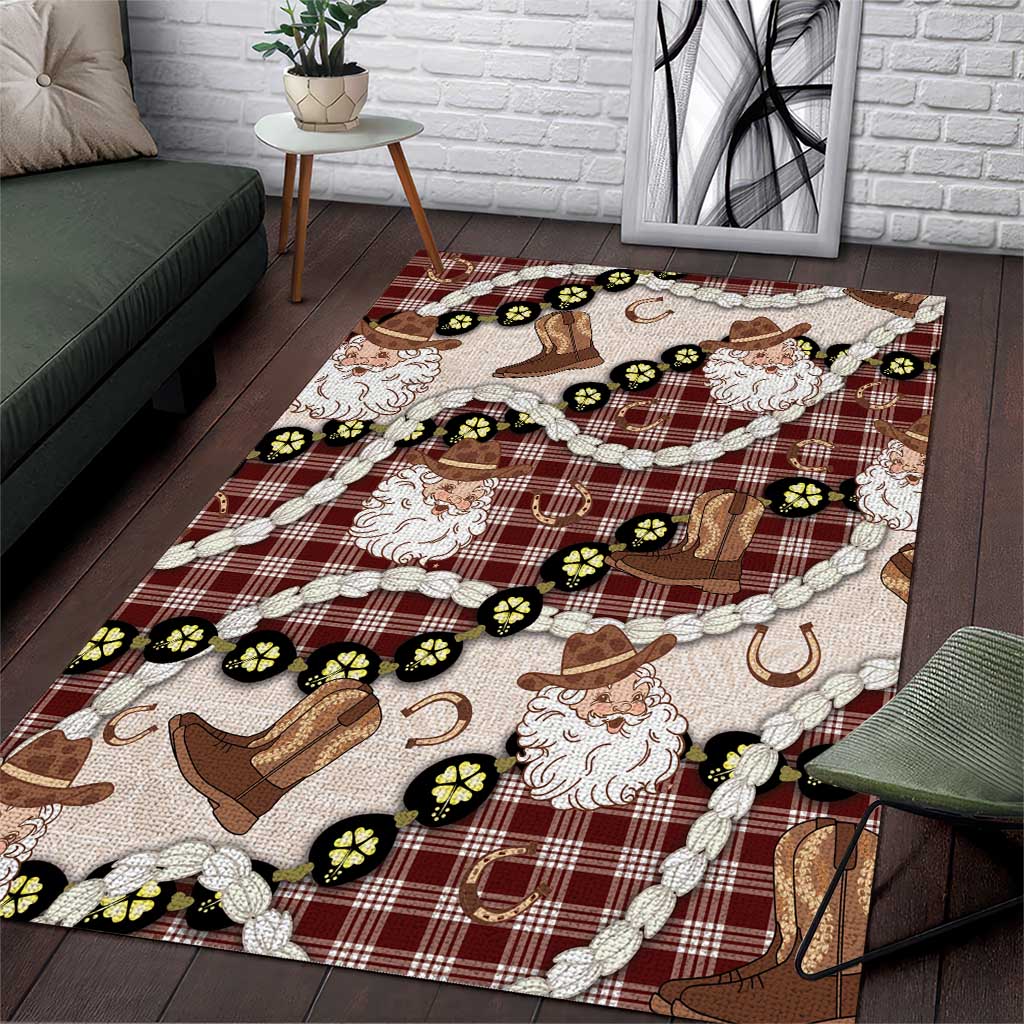 Cowboy Hawaii Mele Kalikimaka Area Rug Paniolo Kukui Nut Pikake Lei Burgundy Version - Polynesian Pride