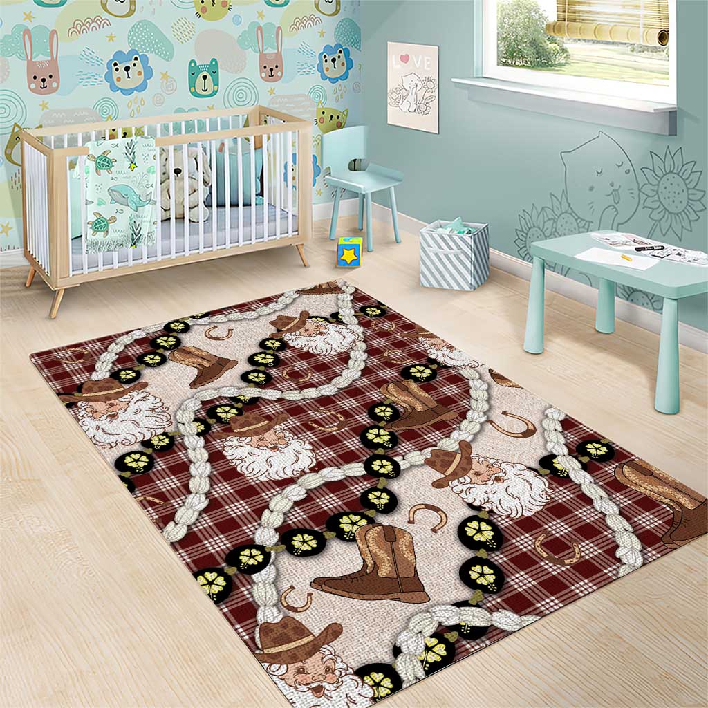 Cowboy Hawaii Mele Kalikimaka Area Rug Paniolo Kukui Nut Pikake Lei Burgundy Version - Polynesian Pride