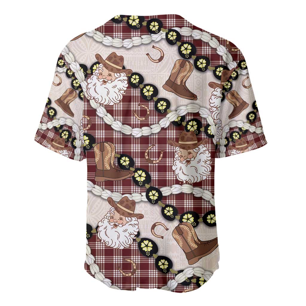 Cowboy Hawaii Mele Kalikimaka Baseball Jersey Paniolo Kukui Nut Pikake Lei Burgundy Version - Polynesian Pride