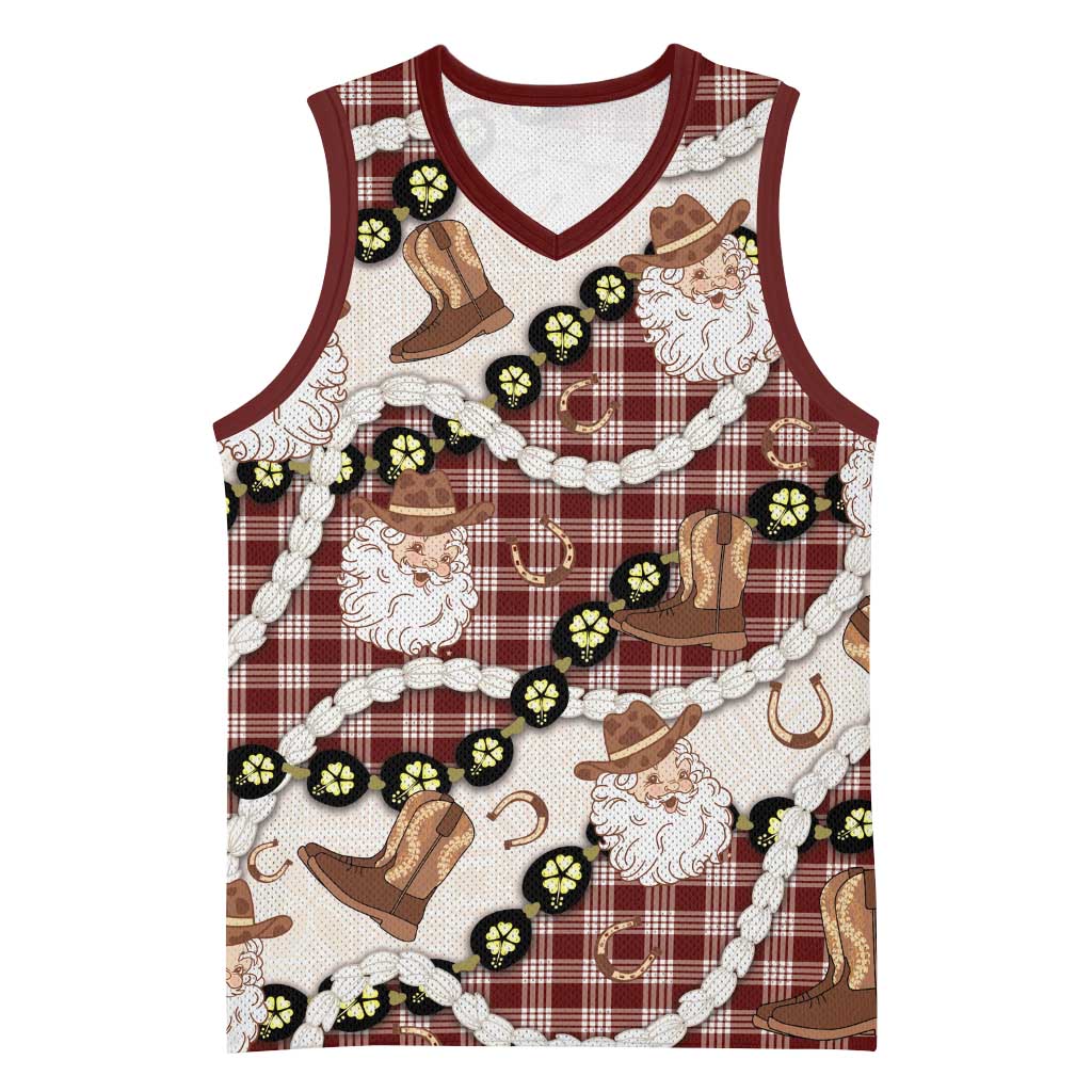 Cowboy Hawaii Mele Kalikimaka Basketball Jersey Paniolo Kukui Nut Pikake Lei Burgundy Version - Polynesian Pride