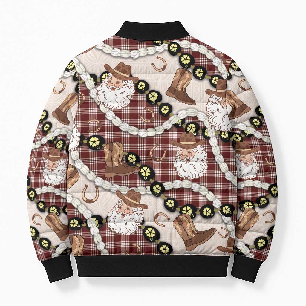 Cowboy Hawaii Mele Kalikimaka Bomber Puffer Jacket Paniolo Kukui Nut Pikake Lei Burgundy Version - Polynesian Pride