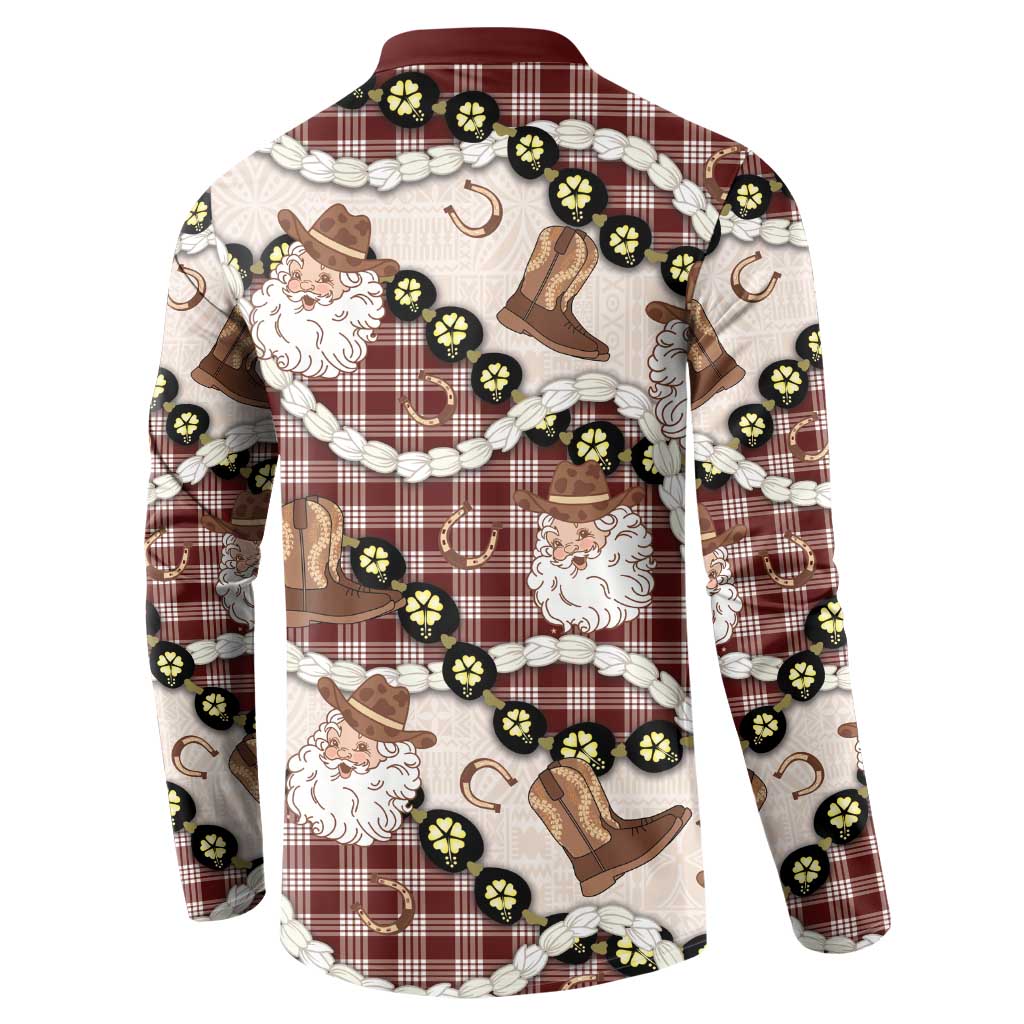 Cowboy Hawaii Mele Kalikimaka Button Sweatshirt Paniolo Kukui Nut Pikake Lei Burgundy Version - Polynesian Pride