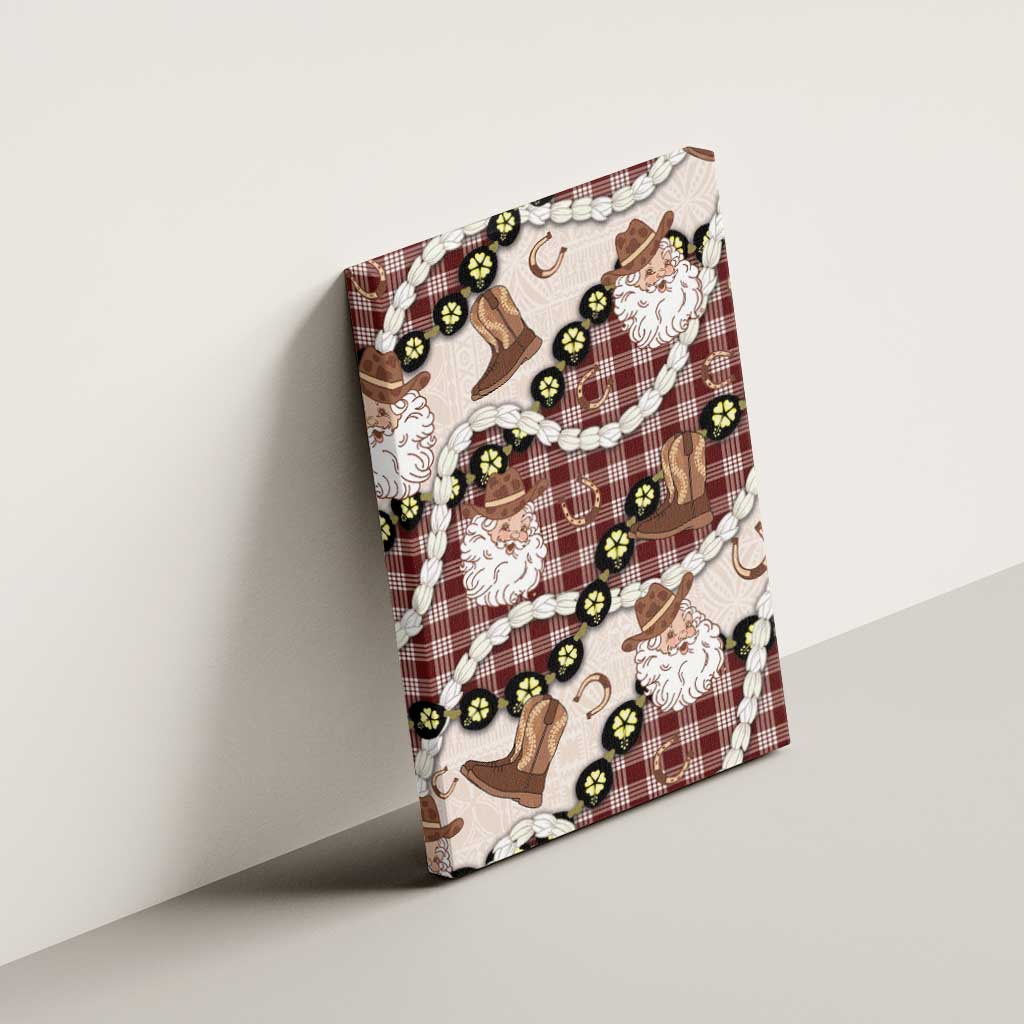 Cowboy Hawaii Mele Kalikimaka Canvas Wall Art Paniolo Kukui Nut Pikake Lei Burgundy Version - Polynesian Pride