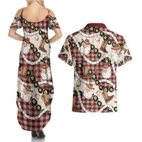 Cowboy Hawaii Mele Kalikimaka Couples Matching Summer Maxi Dress and Hawaiian Shirt Paniolo Kukui Nut Pikake Lei Burgundy Version - Polynesian Pride