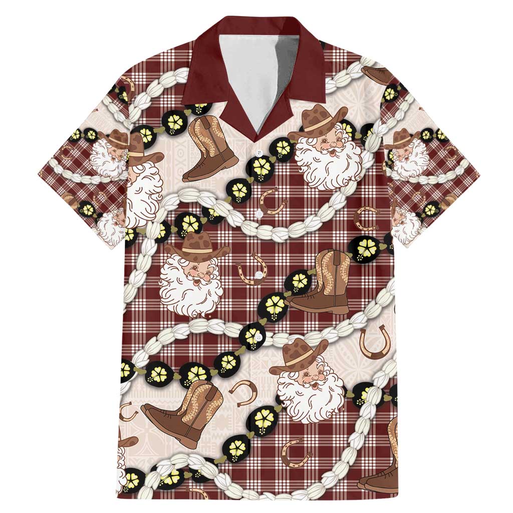 Cowboy Hawaii Mele Kalikimaka Family Matching Mermaid Dress and Hawaiian Shirt Paniolo Kukui Nut Pikake Lei Burgundy Version - Polynesian Pride