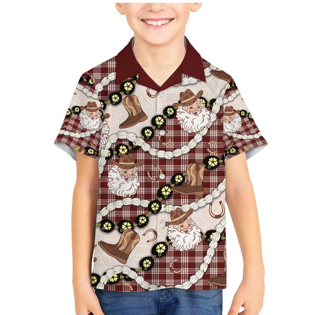 Cowboy Hawaii Mele Kalikimaka Family Matching Mermaid Dress and Hawaiian Shirt Paniolo Kukui Nut Pikake Lei Burgundy Version - Polynesian Pride