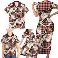 Cowboy Hawaii Mele Kalikimaka Family Matching Short Sleeve Bodycon Dress and Hawaiian Shirt Paniolo Kukui Nut Pikake Lei Burgundy Version - Polynesian Pride