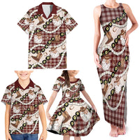 Cowboy Hawaii Mele Kalikimaka Family Matching Tank Maxi Dress and Hawaiian Shirt Paniolo Kukui Nut Pikake Lei Burgundy Version - Polynesian Pride