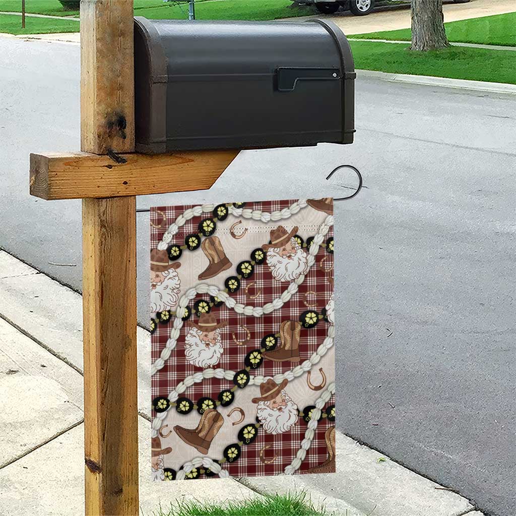 Cowboy Hawaii Mele Kalikimaka Garden Flag Paniolo Kukui Nut Pikake Lei Burgundy Version - Polynesian Pride