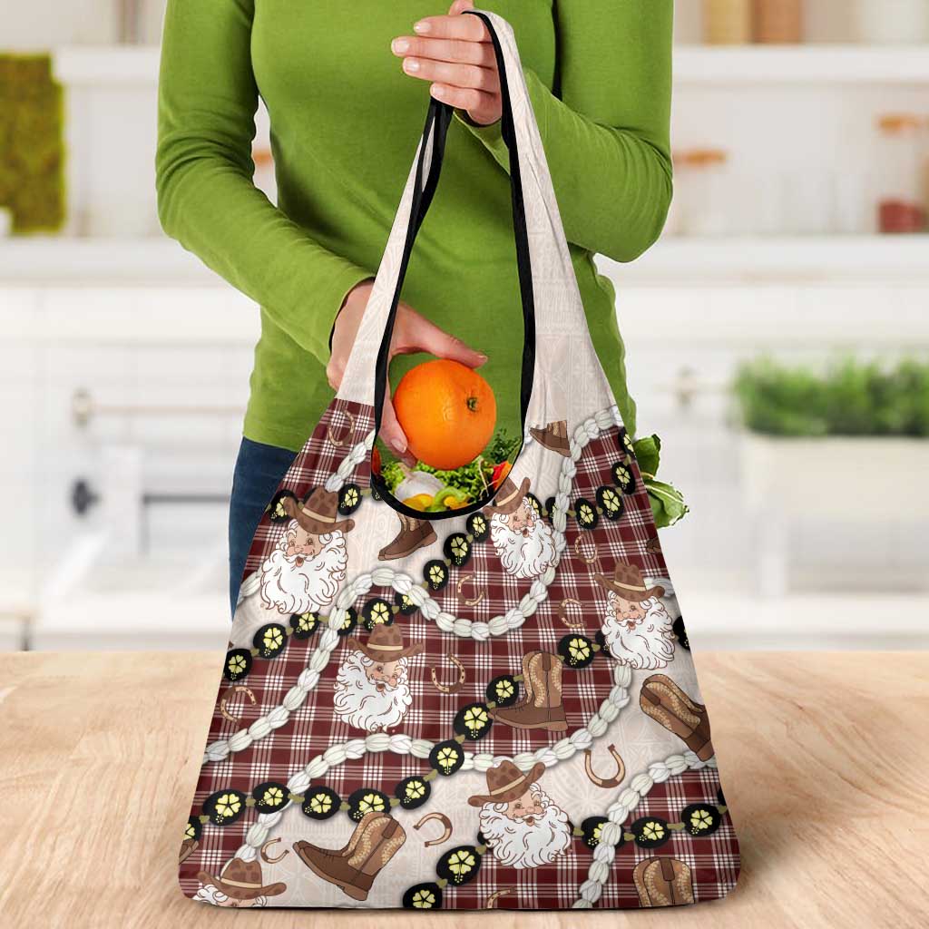 Cowboy Hawaii Mele Kalikimaka Grocery Bag Paniolo Kukui Nut Pikake Lei Burgundy Version - Polynesian Pride