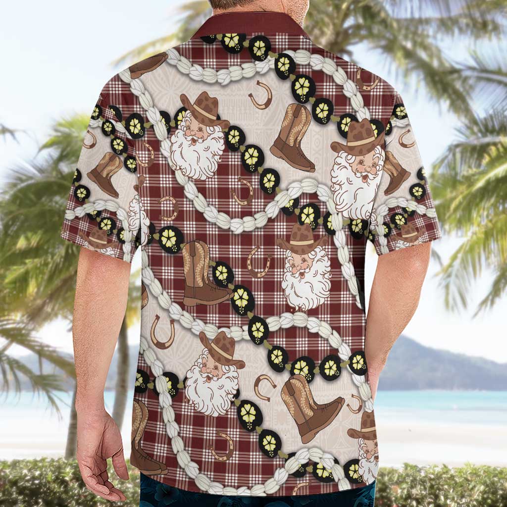 Cowboy Hawaii Mele Kalikimaka Hawaiian Shirt Paniolo Kukui Nut Pikake Lei Burgundy Version - Polynesian Pride