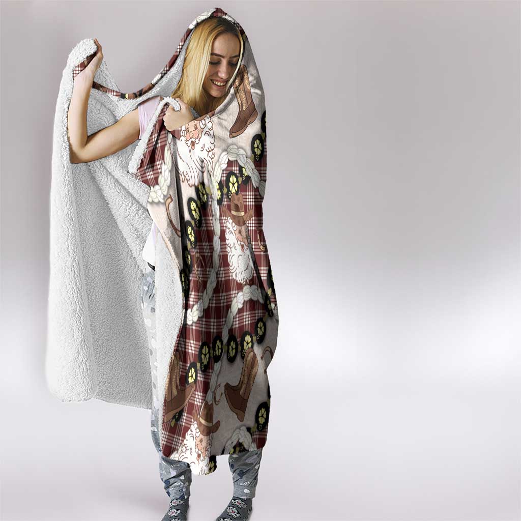 Cowboy Hawaii Mele Kalikimaka Hooded Blanket Paniolo Kukui Nut Pikake Lei Burgundy Version - Polynesian Pride