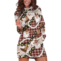 Cowboy Hawaii Mele Kalikimaka Hoodie Dress Paniolo Kukui Nut Pikake Lei Burgundy Version - Polynesian Pride