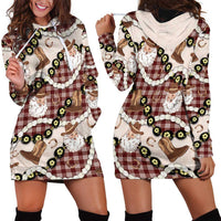 Cowboy Hawaii Mele Kalikimaka Hoodie Dress Paniolo Kukui Nut Pikake Lei Burgundy Version - Polynesian Pride