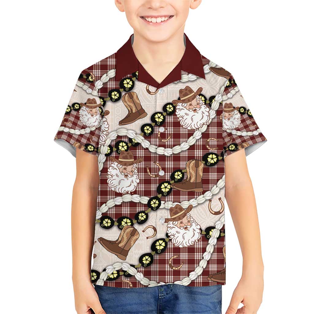 Cowboy Hawaii Mele Kalikimaka Kid Hawaiian Shirt Paniolo Kukui Nut Pikake Lei Burgundy Version - Polynesian Pride