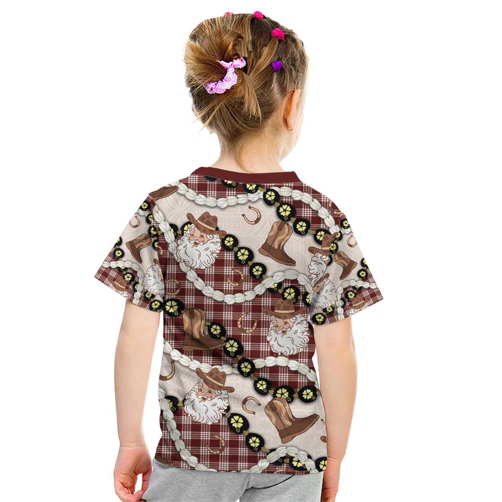 Cowboy Hawaii Mele Kalikimaka Kid T Shirt Paniolo Kukui Nut Pikake Lei Burgundy Version - Polynesian Pride
