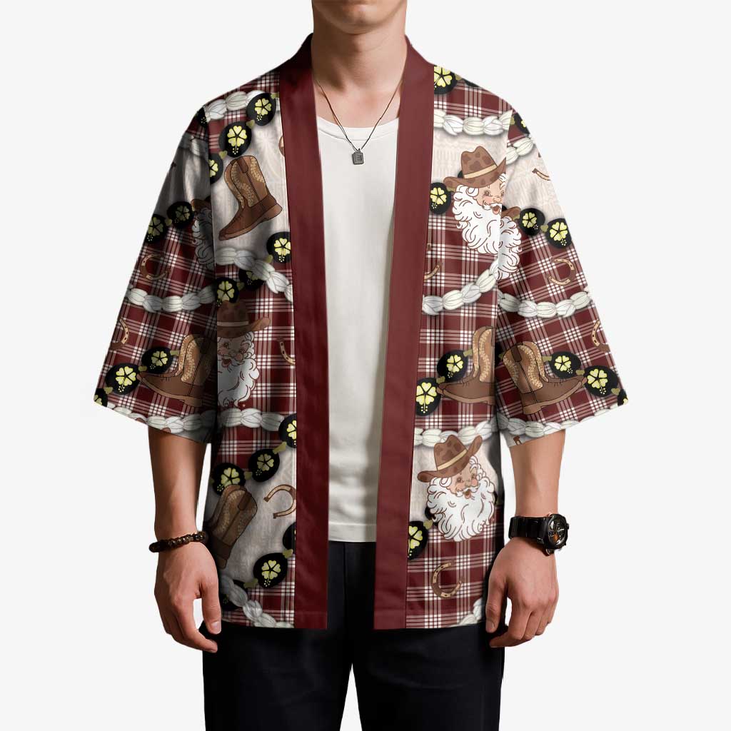 Cowboy Hawaii Mele Kalikimaka Kimono Paniolo Kukui Nut Pikake Lei Burgundy Version - Polynesian Pride