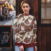 Cowboy Hawaii Mele Kalikimaka Ugly Christmas Sweater Paniolo Kukui Nut Pikake Lei Burgundy Version - Polynesian Pride