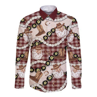 Cowboy Hawaii Mele Kalikimaka Long Sleeve Button Shirt Paniolo Kukui Nut Pikake Lei Burgundy Version - Polynesian Pride