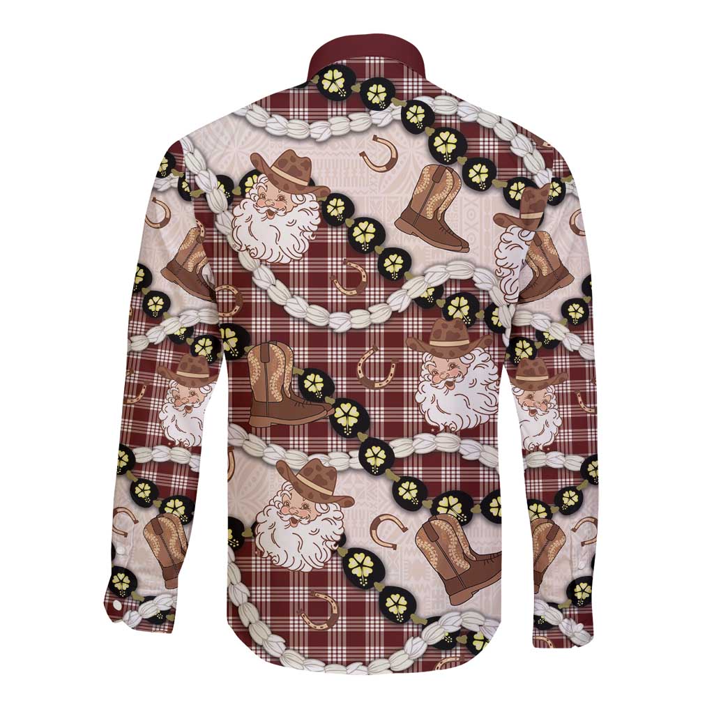 Cowboy Hawaii Mele Kalikimaka Long Sleeve Button Shirt Paniolo Kukui Nut Pikake Lei Burgundy Version - Polynesian Pride