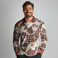 Cowboy Hawaii Mele Kalikimaka Long Sleeve Polo Shirt Paniolo Kukui Nut Pikake Lei Burgundy Version - Polynesian Pride