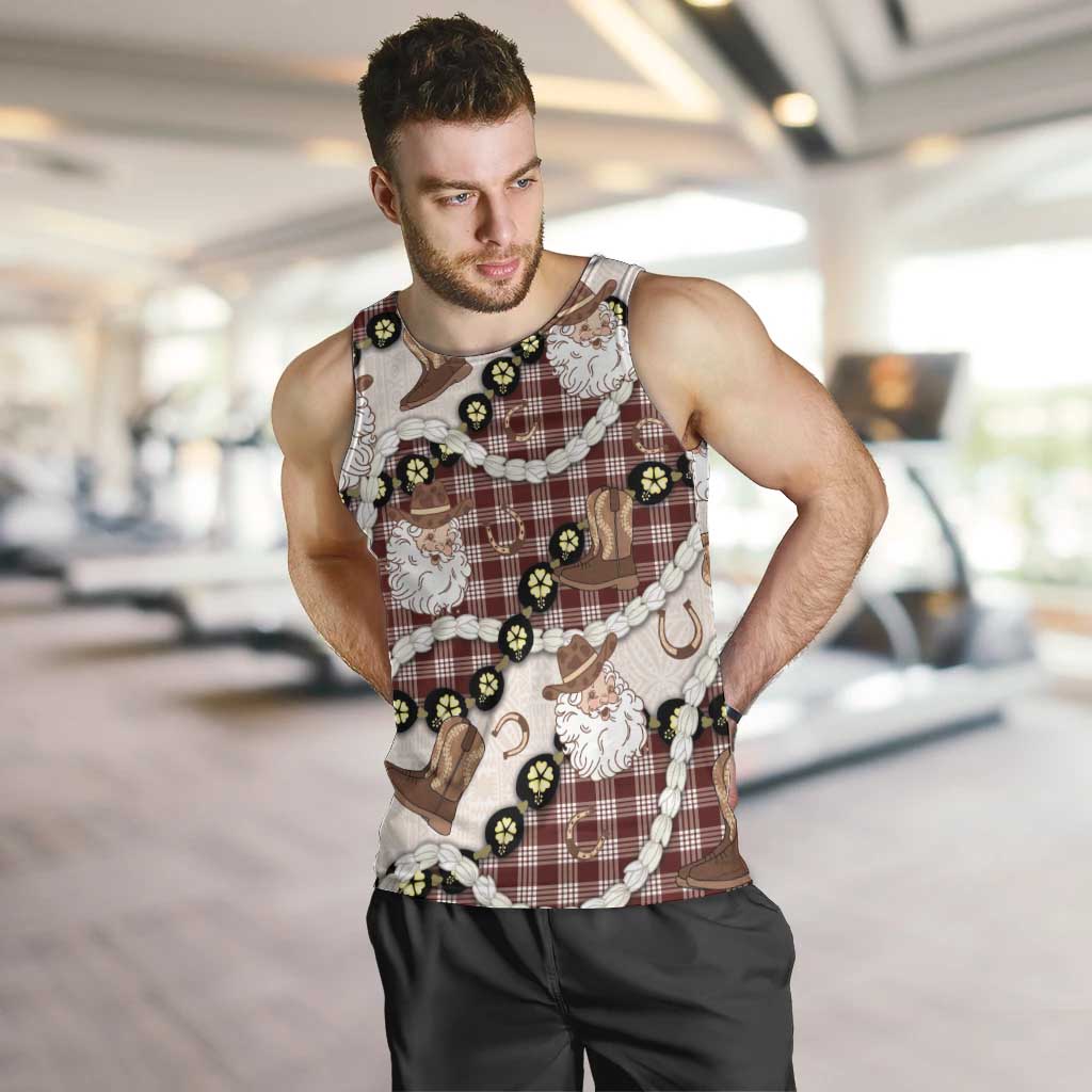 Cowboy Hawaii Mele Kalikimaka Men Tank Top Paniolo Kukui Nut Pikake Lei Burgundy Version - Polynesian Pride