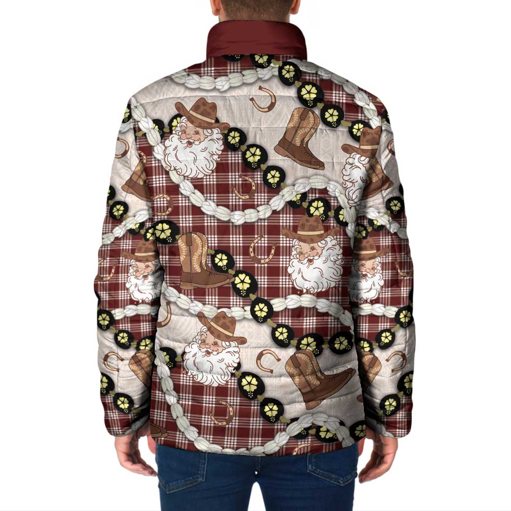 Cowboy Hawaii Mele Kalikimaka Padded Jacket Paniolo Kukui Nut Pikake Lei Burgundy Version - Polynesian Pride