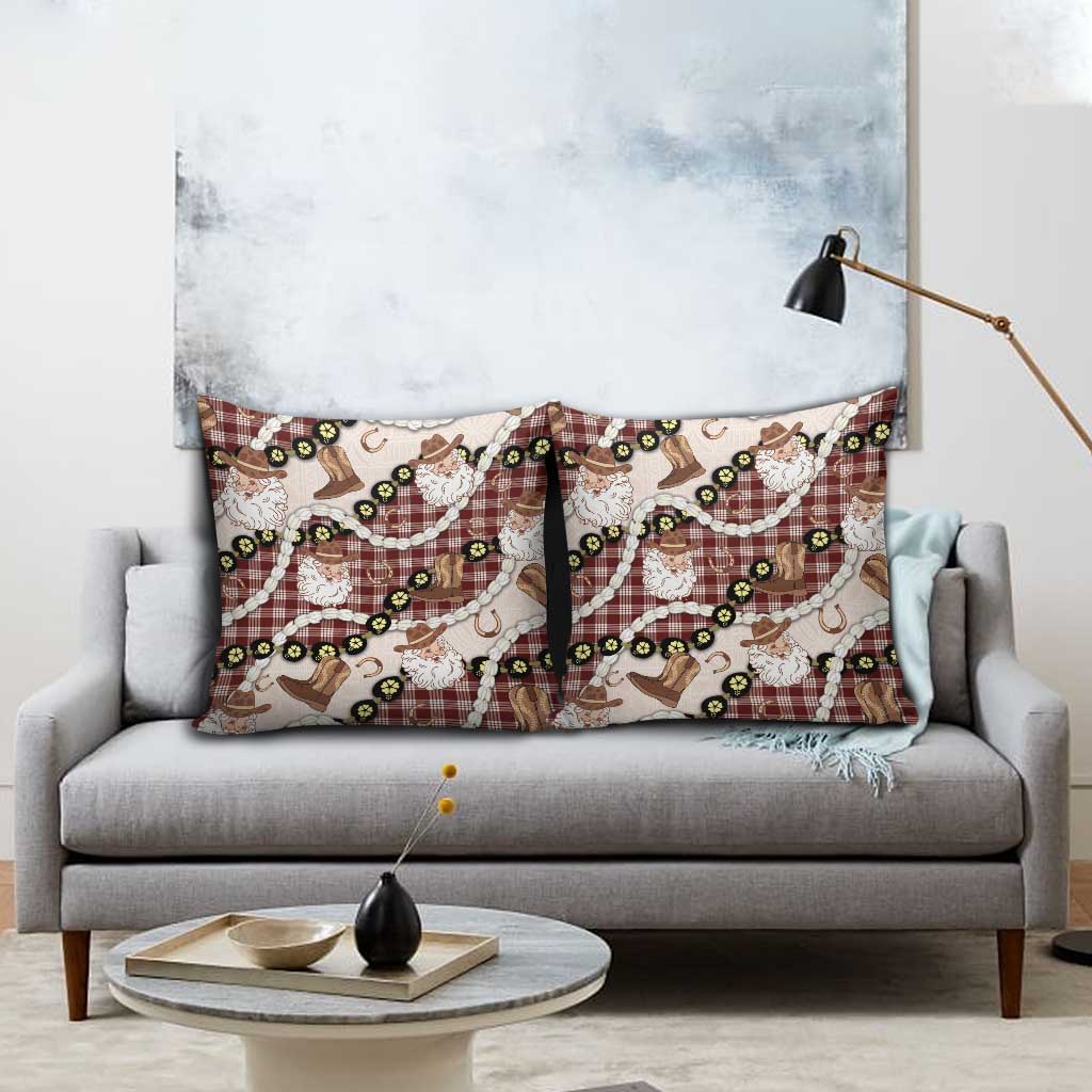 Cowboy Hawaii Mele Kalikimaka Pillow Cover Paniolo Kukui Nut Pikake Lei Burgundy Version - Polynesian Pride