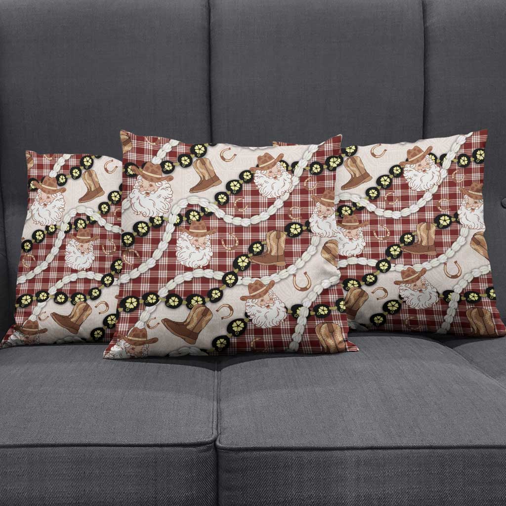 Cowboy Hawaii Mele Kalikimaka Pillow Cover Paniolo Kukui Nut Pikake Lei Burgundy Version - Polynesian Pride