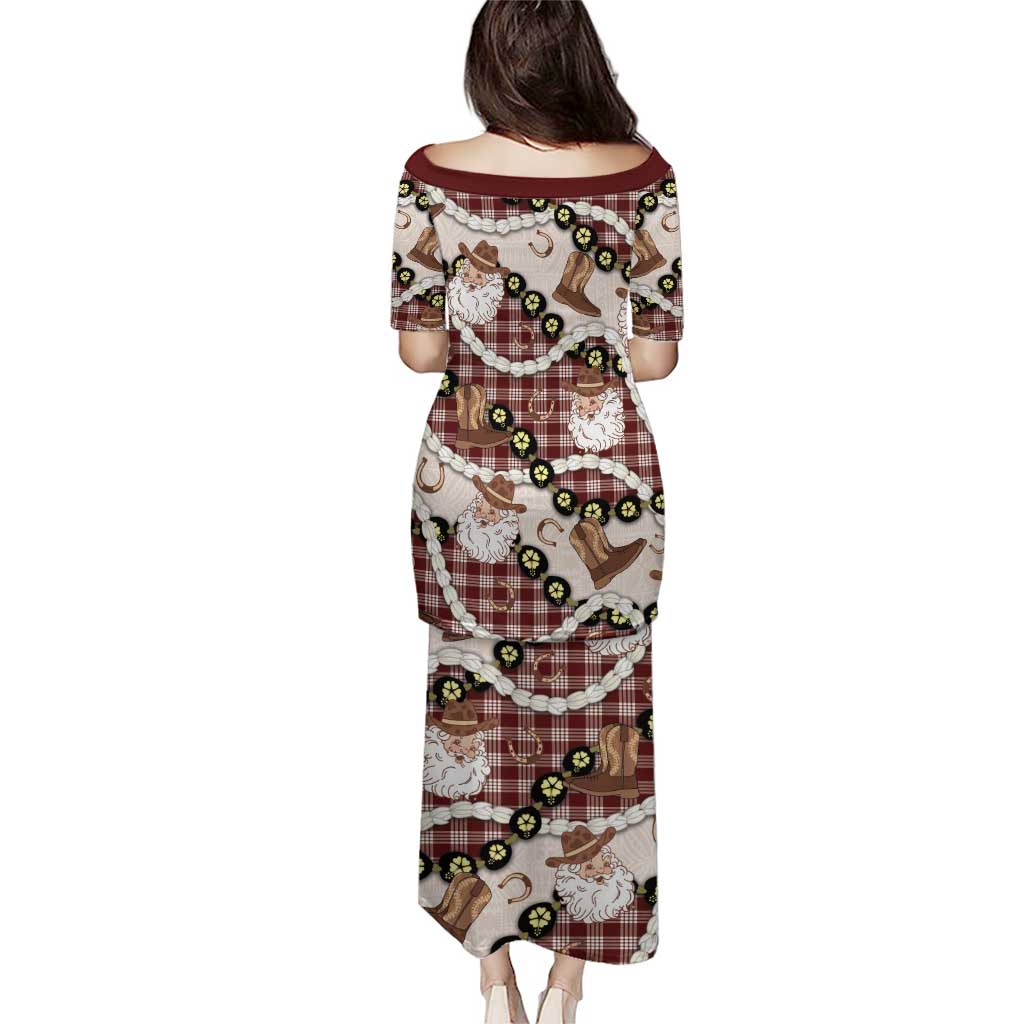 Cowboy Hawaii Mele Kalikimaka Puletasi Paniolo Kukui Nut Pikake Lei Burgundy Version - Polynesian Pride