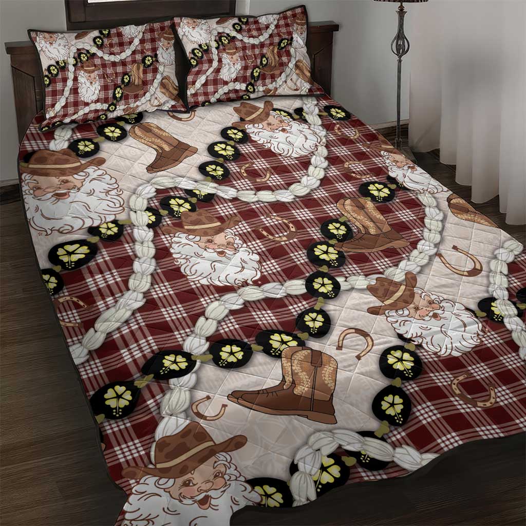 Cowboy Hawaii Mele Kalikimaka Quilt Bed Set Paniolo Kukui Nut Pikake Lei Burgundy Version - Polynesian Pride