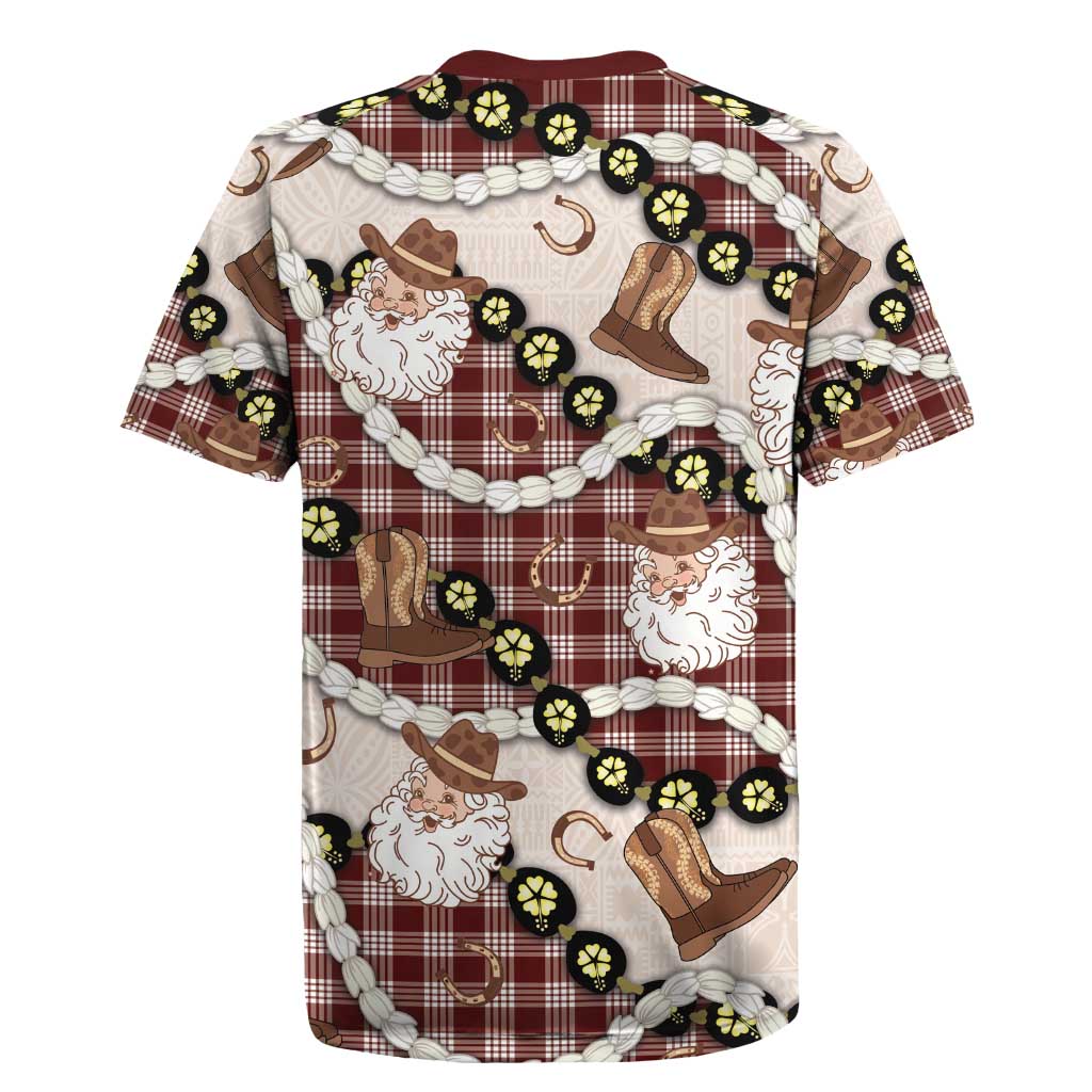 Cowboy Hawaii Mele Kalikimaka Rugby Jersey Paniolo Kukui Nut Pikake Lei Burgundy Version - Polynesian Pride