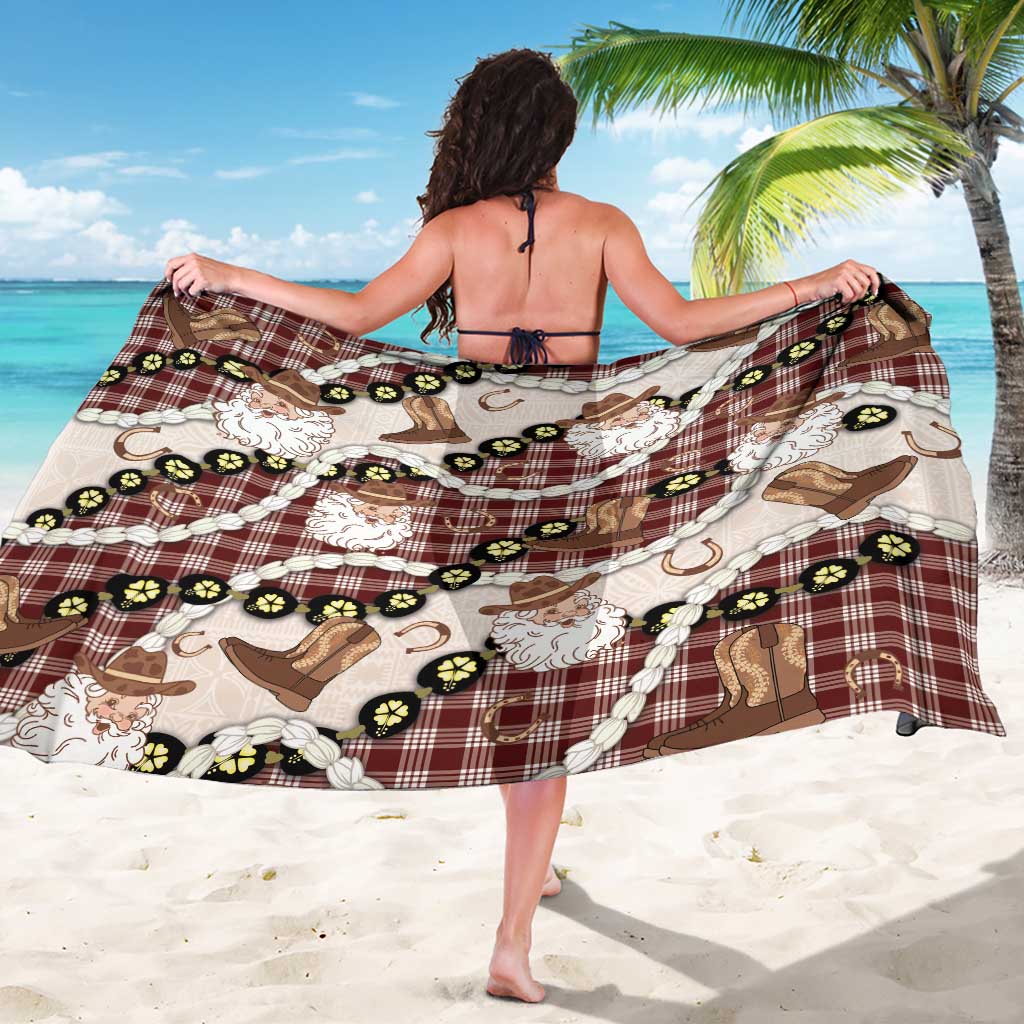 Cowboy Hawaii Mele Kalikimaka Sarong Paniolo Kukui Nut Pikake Lei Burgundy Version - Polynesian Pride