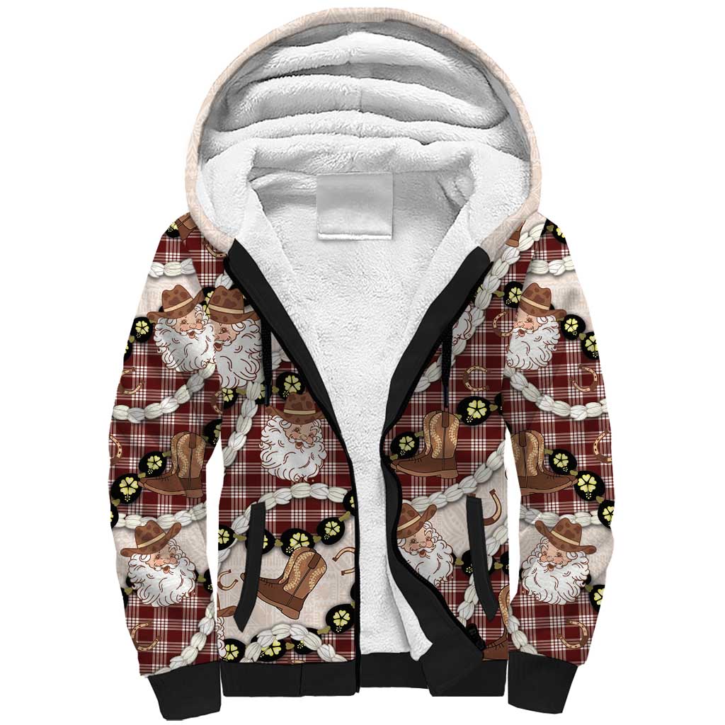 Cowboy Hawaii Mele Kalikimaka Sherpa Hoodie Paniolo Kukui Nut Pikake Lei Burgundy Version - Polynesian Pride