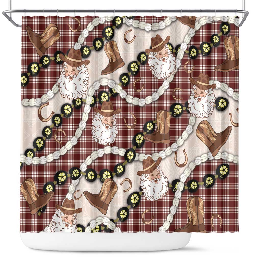 Cowboy Hawaii Mele Kalikimaka Shower Curtain Paniolo Kukui Nut Pikake Lei Burgundy Version - Polynesian Pride