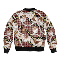 Cowboy Hawaii Mele Kalikimaka Sleeve Zip Bomber Jacket Paniolo Kukui Nut Pikake Lei Burgundy Version - Polynesian Pride