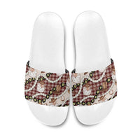 Cowboy Hawaii Mele Kalikimaka Slide Sandals Paniolo Kukui Nut Pikake Lei Burgundy Version - Polynesian Pride