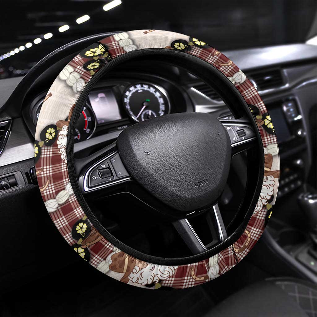 Cowboy Hawaii Mele Kalikimaka Steering Wheel Cover Paniolo Kukui Nut Pikake Lei Burgundy Version - Polynesian Pride
