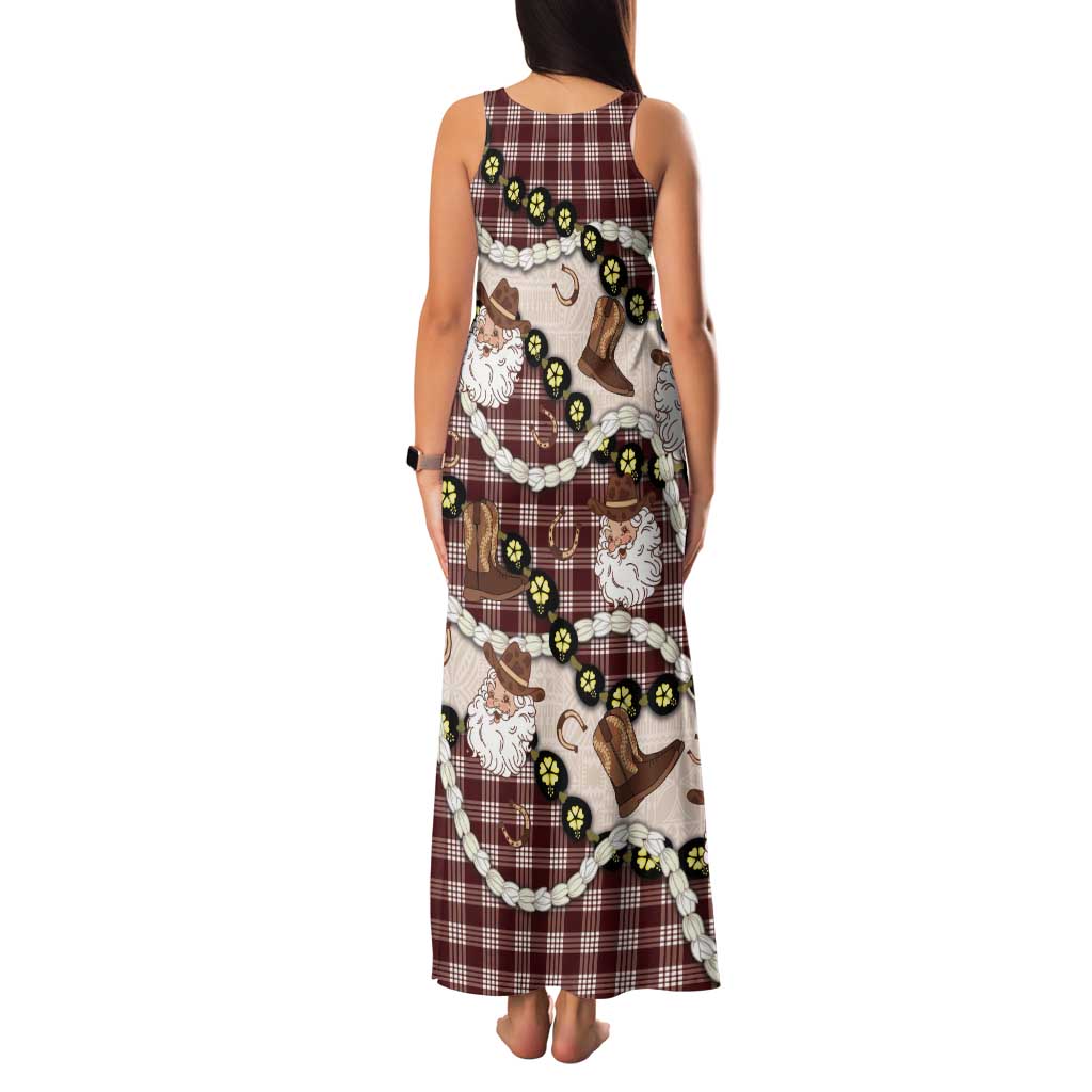 Cowboy Hawaii Mele Kalikimaka Tank Maxi Dress Paniolo Kukui Nut Pikake Lei Burgundy Version - Polynesian Pride