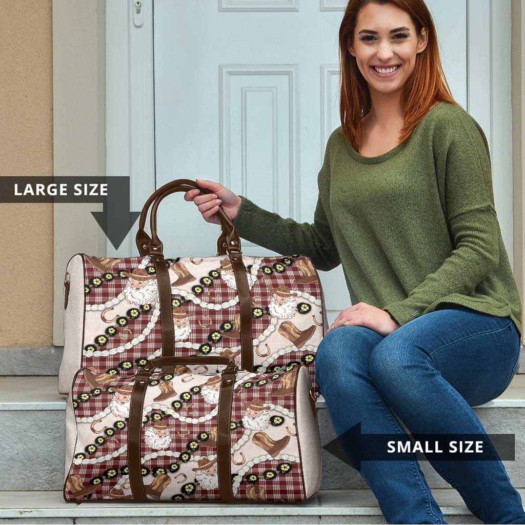 Cowboy Hawaii Mele Kalikimaka Travel Bag Paniolo Kukui Nut Pikake Lei Burgundy Version - Polynesian Pride