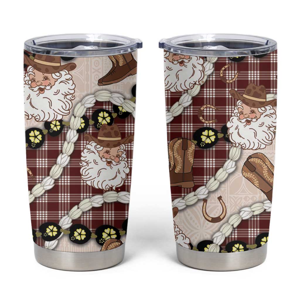 Cowboy Hawaii Mele Kalikimaka Tumbler Cup Paniolo Kukui Nut Pikake Lei Burgundy Version - Polynesian Pride
