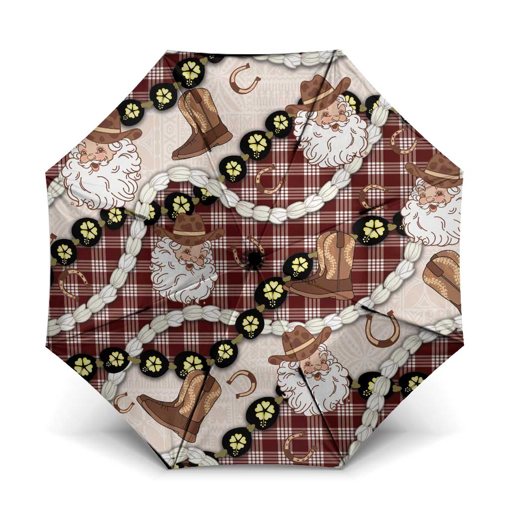 Cowboy Hawaii Mele Kalikimaka Umbrella Paniolo Kukui Nut Pikake Lei Burgundy Version - Polynesian Pride