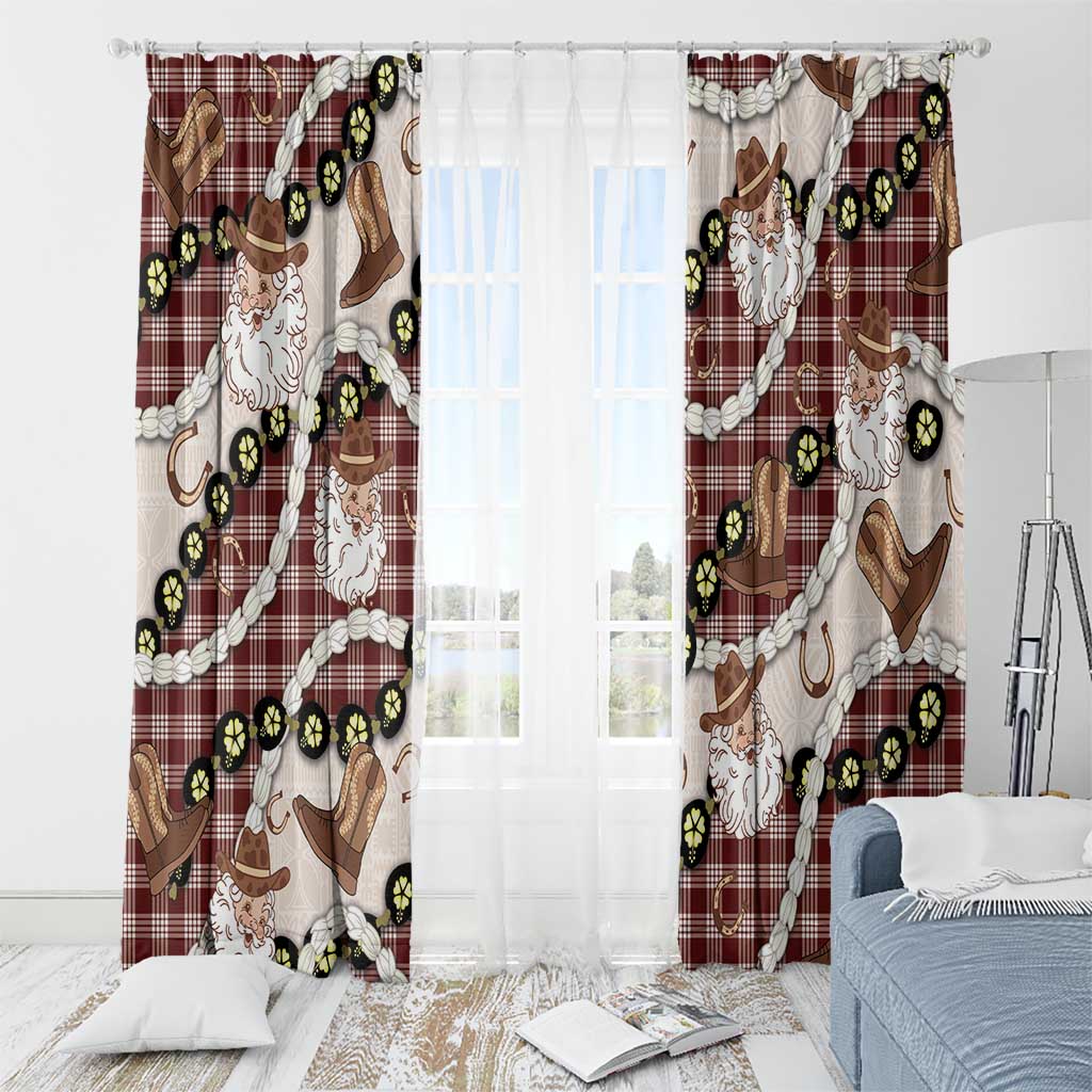 Cowboy Hawaii Mele Kalikimaka Window Curtain Paniolo Kukui Nut Pikake Lei Burgundy Version - Polynesian Pride