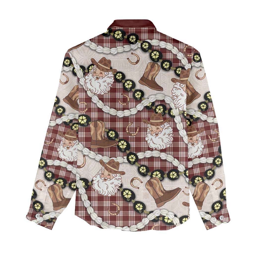 Cowboy Hawaii Mele Kalikimaka Women Casual Shirt Paniolo Kukui Nut Pikake Lei Burgundy Version - Polynesian Pride