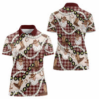 Cowboy Hawaii Mele Kalikimaka Women Polo Shirt Paniolo Kukui Nut Pikake Lei Burgundy Version - Polynesian Pride