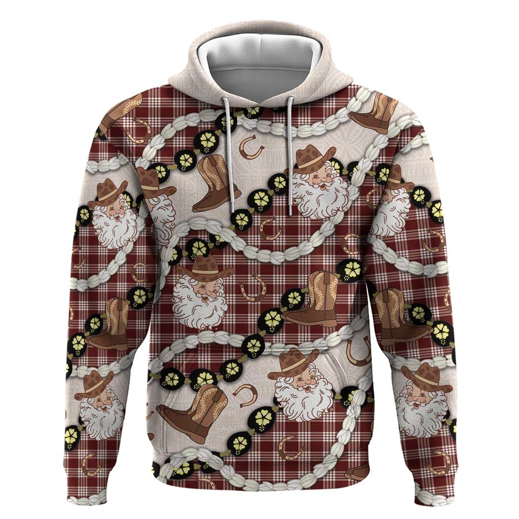 Cowboy Hawaii Mele Kalikimaka Zip Hoodie Paniolo Kukui Nut Pikake Lei Burgundy Version - Polynesian Pride