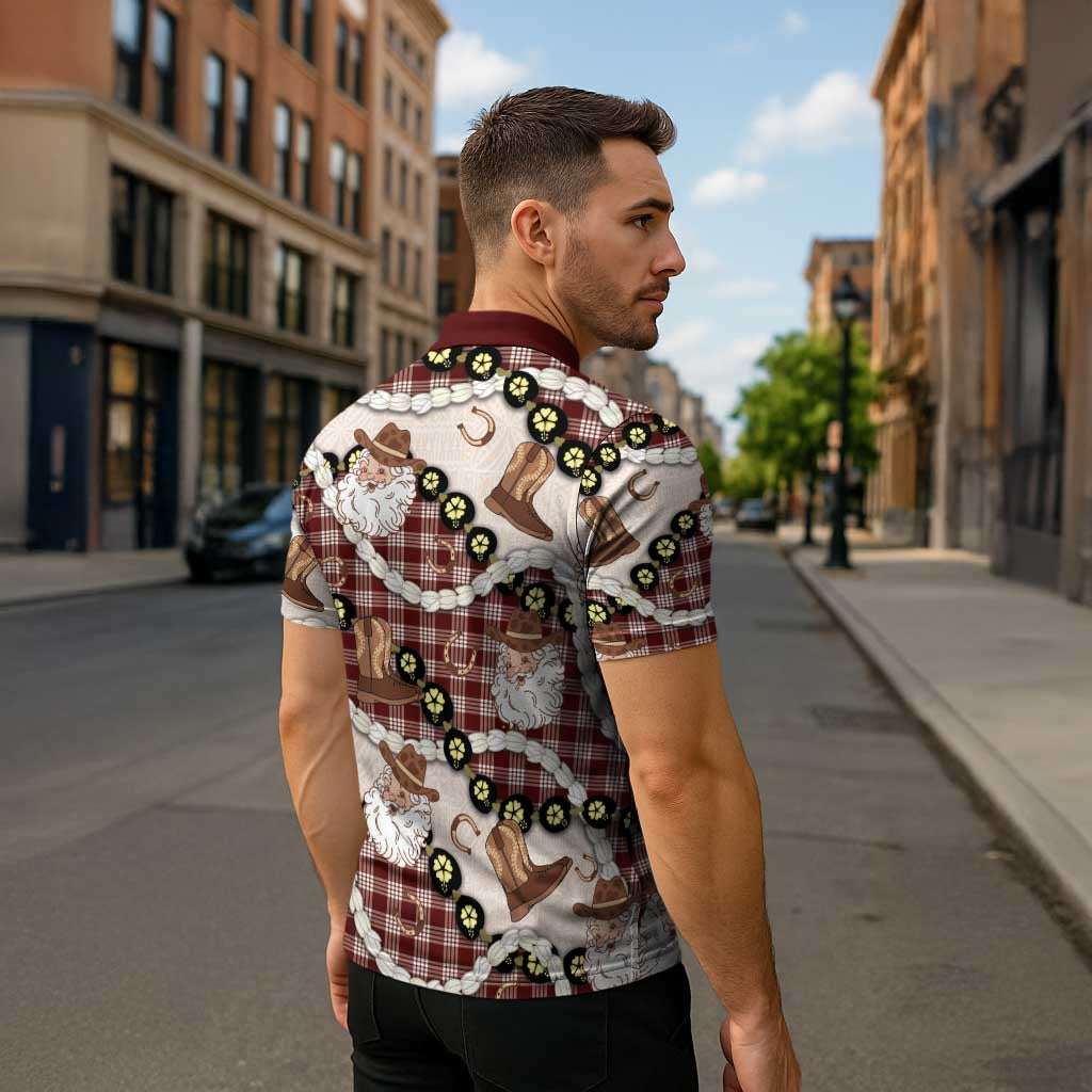 Cowboy Hawaii Mele Kalikimaka Zipper Polo Shirt Paniolo Kukui Nut Pikake Lei Burgundy Version - Polynesian Pride