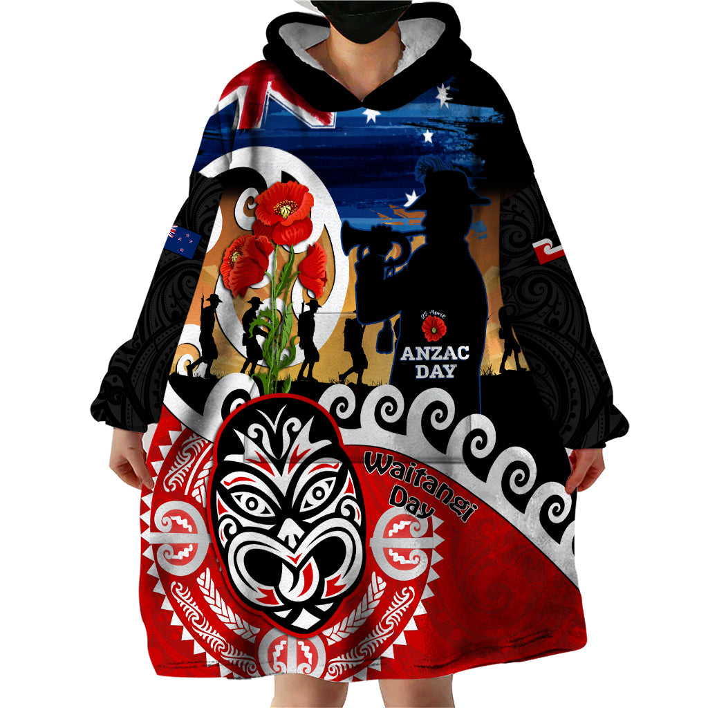 New Zealand Waitangi And ANZAC Day Wearable Blanket Hoodie Aotearoa Maori Tiki With Last Post LT14 - Polynesian Pride