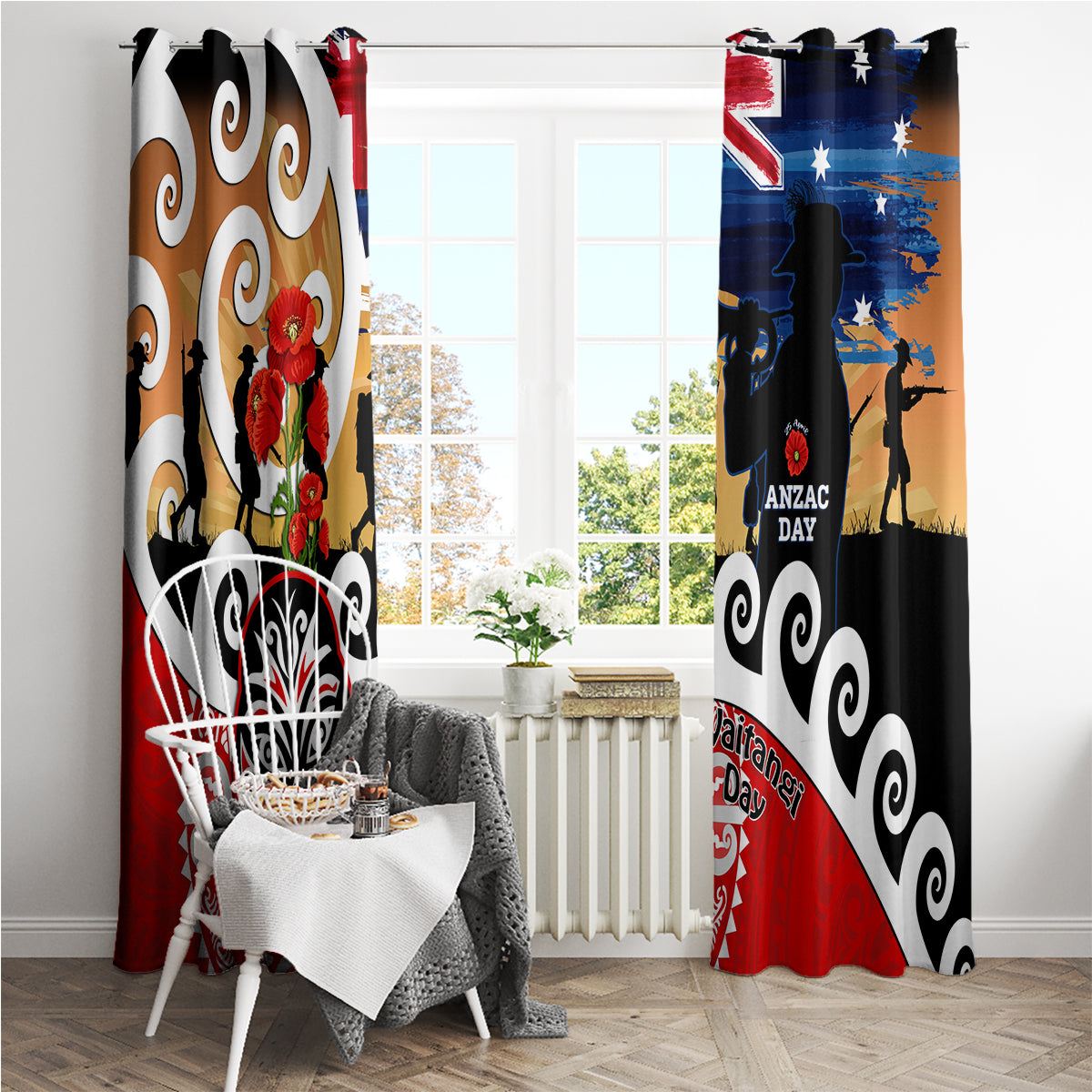 New Zealand Waitangi And ANZAC Day Window Curtain Aotearoa Maori Tiki With Last Post