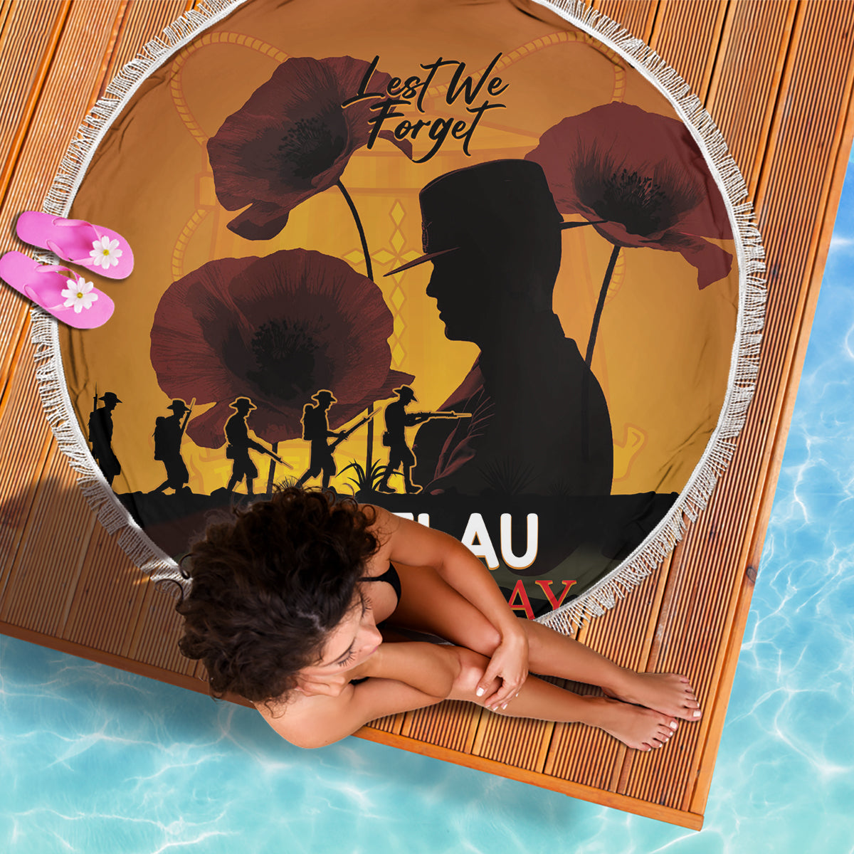 Tokelau ANZAC Day Beach Blanket Camouflage With Poppies Lest We Forget LT14 - Polynesian Pride